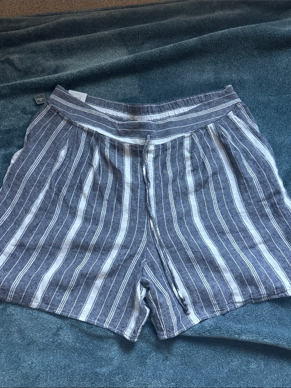 Terra & Sky Navy and White Striped Women’s Bermuda Shorts